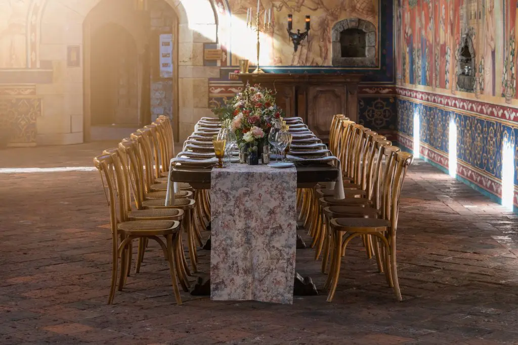 Long dining table set for a Napa Valley dinner event